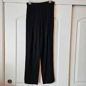 Vintage Pleated Dress Pants Size 12 Black 70s 80s High Waisted Work Career